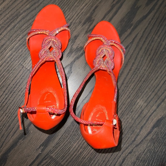 SOLD! Rene Caovilla Red Crystal-embellished Leather Sandals - Size 41 - Picture 12 of 16